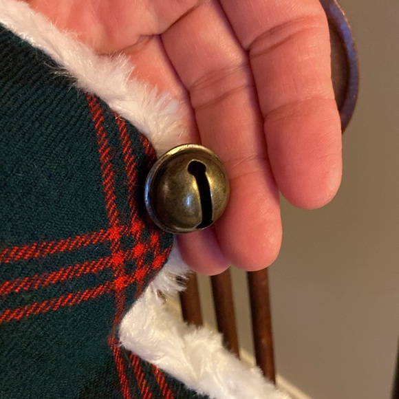 Plaid Christmas Tree Bells Plush Faux Fur Vintage Fabric Green Red Farmhouse 🎄 - Picture 3 of 8